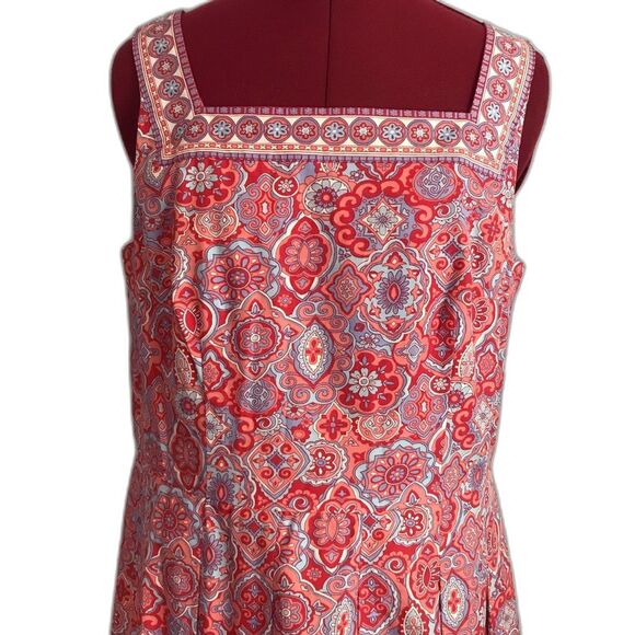 Talbots Medallion Fit & Flare Midi Dress Women's Size 10 Red & Blue Paisley - Picture 7 of 12